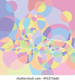 vector illustration of colorful bright background with big number of intersecting circles creating unusual shapes and grids