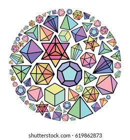 vector illustration of colorful bright polygon shapes in circle design 