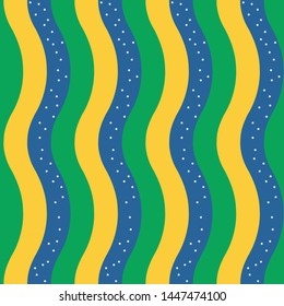 vector illustration. colorful Broad wavy striped seamless pattern themed as brazil flag.