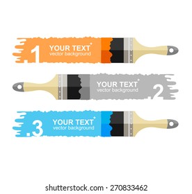 Vector illustration colorful brushes menu option banner isolated on white background. Orange, grey and blue