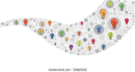 vector illustration of colorful bulbs and gray bubbles curved wave background for creation process concepts