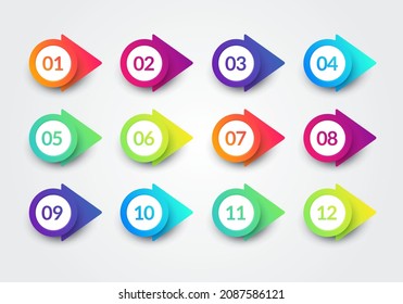 Vector Illustration Colorful Bullet Point Set 1 To 12