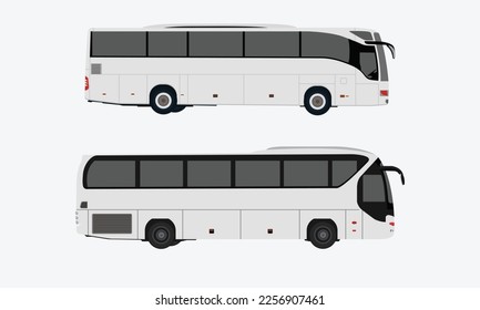 Vector illustration of colorful bus. Bus vector mock up for advertising, corporate identity. Isolated template of small bus on white background. Vehicle branding mockup.