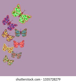 Vector illustration with colorful butterflies for decoration.