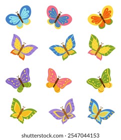 Vector illustration of colorful butteries. Medium set of different butterflies.