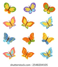 Vector illustration of colorful butteries. Medium set of different butterflies.