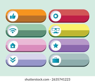 Ilustración vectorial de diseños de Botones coloridos con iconos y estética moderna para contenido digital