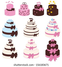 Vector illustration of colorful cake set 