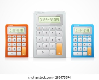 Vector illustration colorful calculator set. Top View 