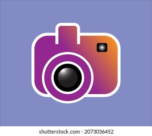 Vector illustration of a colorful Camera icon. Modern digital device with modern stylish lenses. Stickers with contours. Isolated on a color background