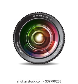 Vector illustration of colorful camera lens on white background