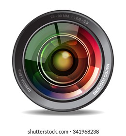 Vector illustration of colorful camera lens on white background