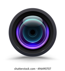 Vector illustration of colorful camera lens on white background. Icon for camera lens. 