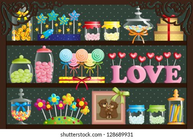 A vector illustration of a colorful candy at candy shop