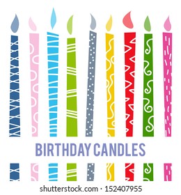 Vector illustration of colorful cartoon birthday candles.