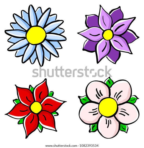 Vector Illustration Colorful Cartoon Flowers Stock Vector Royalty Free