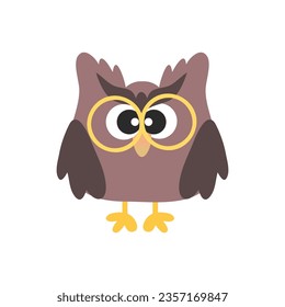 Vector illustration of colorful cartoon funny owl on white background. Happy and joyful birds set in flat style.