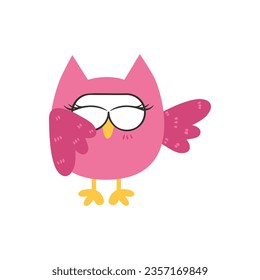 Vector illustration of colorful cartoon funny owl on white background. Happy and joyful birds set in flat style.
