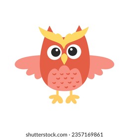 Vector illustration of colorful cartoon funny owl on white background. Happy and joyful birds set in flat style.