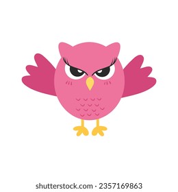 Vector illustration of colorful cartoon funny owl on white background. Happy and joyful birds set in flat style.