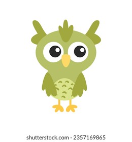 Vector illustration of colorful cartoon funny owl on white background. Happy and joyful birds set in flat style.