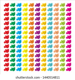 Vector illustration of colorful cartoon. Lovely smiling head of cartoon on white background. Simple geometric flat style design for romantic poster, greeting card, print - Vector
