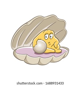 Vector Illustration of Colorful Cartoon Shell and Pearl isolated on a white background