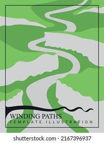 Vector illustration of colorful cartoon winding road paths. Modern design template with text and landscape on the background.