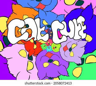 vector illustration of a colorful cat face, can be used for screen printing t-shirts and bags, wall displays,

