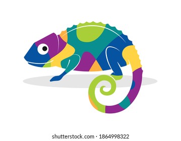 Vector illustration of a colorful chameleon on a white background. Concept of change and resilience represented with the chameleon metaphor.