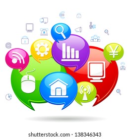 vector illustration of colorful chat bubble with business icon