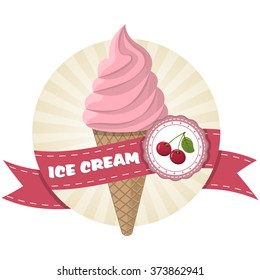 Vector illustration of colorful cherry ice cream