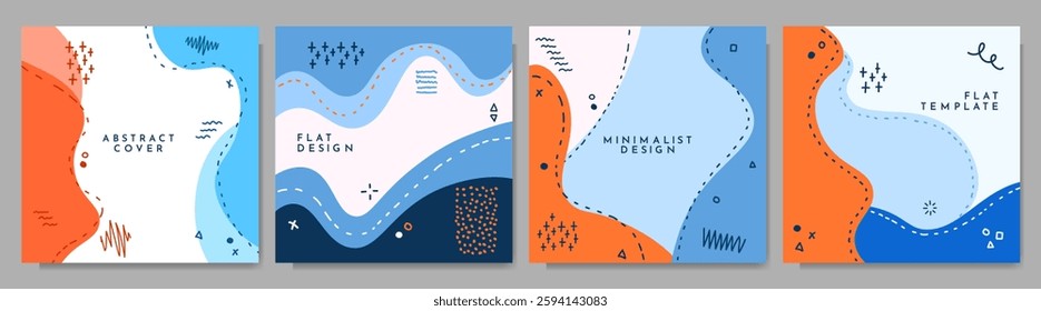 Vector illustration. Colorful childish background. Hand drawn memphis pattern doodle shapes and lines. Design elements for social media, web banner, cover background. Trendy abstract style