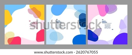 Vector illustration. Colorful childish backgrounds. Fluid geometric shapes and lines. Design elements for social media template, web banner, blog post. Geometry liquid trendy abstract colorful style