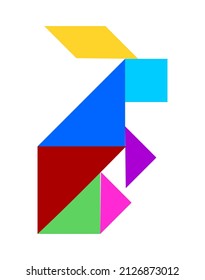 Vector illustration of colorful chinese tangram puzzle in rabbit  shape on white background.