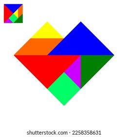 Vector illustration of colorful chinese tangram puzzle in heart shape on white background