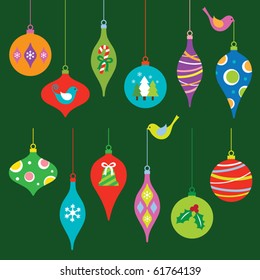 Vector Illustration Of A Colorful Christmas Ornaments Collection.