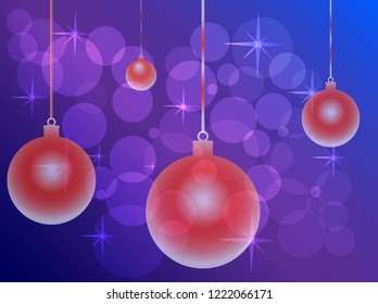 The vector illustration of the colorful Christmas toys on the violet sparkle background