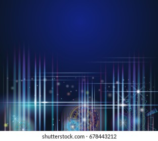 Vector illustration colorful circle and light on blue sky of cyberspace, Abstract background of cyber and imagination to time machine in the future. Abstract space background with line and lighted.