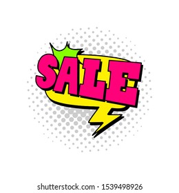 Vector illustration of colorful comic speech bubble Sale. Pop art style