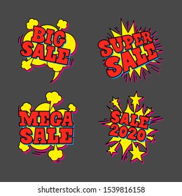 Vector illustration of colorful comic speech bubble Sale. Pop art style