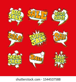 Vector illustration of colorful comic speech bubble Sale. Pop art style
