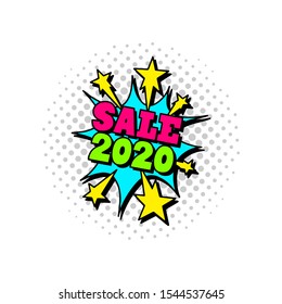 Imagen vectorial de colorida burbuja de habla cómica Sale. Estilo de arte pop