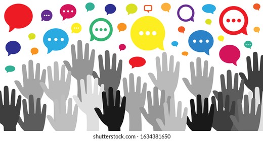 vector illustration of colorful comments and people hands for activism and support organization visual