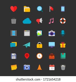 Imagen vectorial de los coloridos iconos de la computadora. Adecuado para iconos básicos de aplicaciones, software, computadoras y tecnología. Colección de iconos de tecnología informática plana.