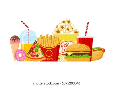 Vector illustration. Colorful concept fast food on a white background.
