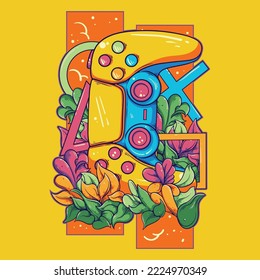 Vector Illustration Colorful Controller On The Plant Vintage Illustration