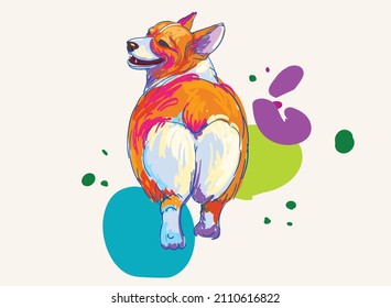 Vector illustration of colorful Corgi dogs. Impressionism .