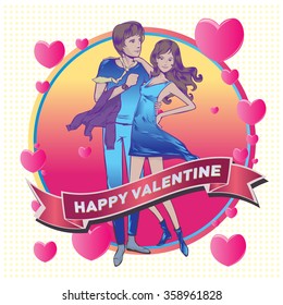 Vector illustration colorful couple. Valentine greeting card 
