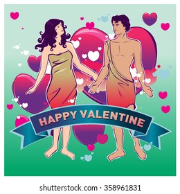 Vector illustration colorful couple. Valentine greeting card 